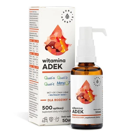Aura Herbals Witamina ADEK Witamina A + D3 + E + K2 MK7 dla rodziny w kroplach 50 ml