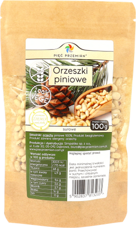PIĘĆ PRZEMIAN Orzeszki piniowe surowe bezglutenowe 100 g