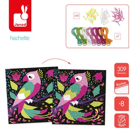 Janod Zestaw kreatywny Przeplatanka 3D String art Zwierzęta dżungli 8+