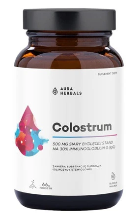 Aura Herbals Colostrum 500 mg wsparcie układu odpornościowego 66g smak słodka malina