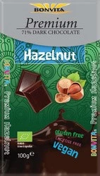 CZEKOLADA PREMIUM GORZKA Z ORZECHAMI LASKOWYMI BEZ LAKTOZY BEZGLUTENOWA BIO 100 g - BONVITA