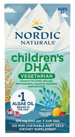 Nordic Naturals Children's DHA Vege suplement dla dzieci 375mg 120 kaps. do żucia smak jaogda z lemoniadą