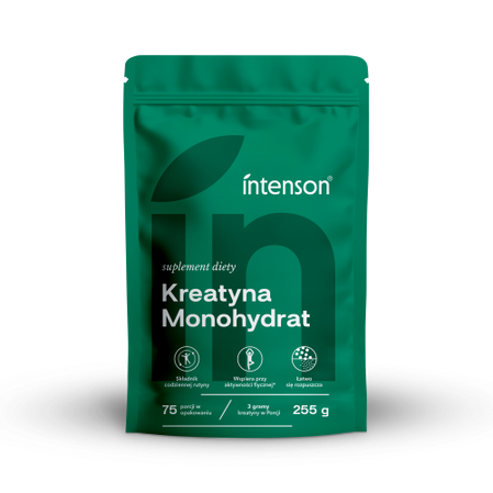 Zestaw Intenson Kreatyna: 1x Monohydrat 255g pure, 1x Monohydrat smak mango-marakuja 260g i 1x Monohydrat smak truskawka-arbuz 260g