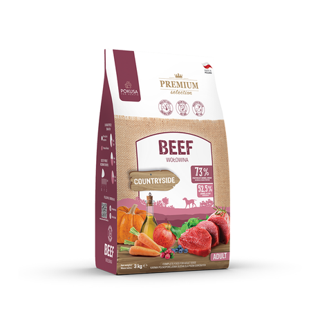 Pokusa Premium Selection Swojskie Smaki karma sucha Wołowina 3 kg dla psów dorosłych