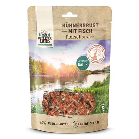 WILDES LAND Hühnerbrust mit Fisch - filet piersi kurczaka z rybkami - przysmaki mięsne dla psa i kota (200g)
