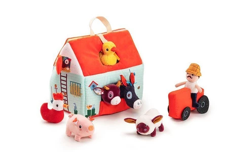 LILLIPUTIENS Rozkładany domek Farma z 6 zwierzątkami, rolnikiem i traktorem 18 m+