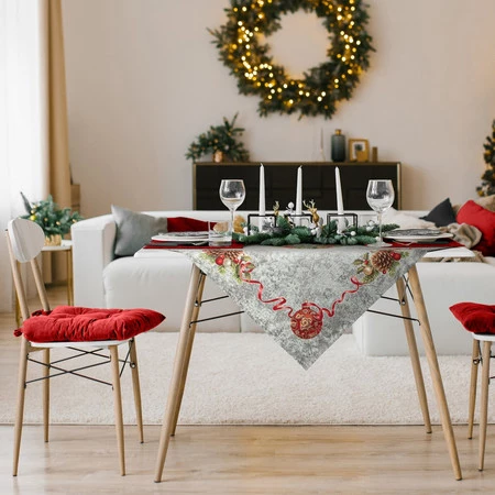 Obrus gobelinowy ze świątecznym wzorem rozm.: 100 x 100 cm, kolor: popielaty