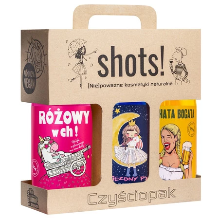 Shots! Czyściopak zestaw Gwiezdny Pył żel pod prysznic 500ml + Czym Chata Bogata żel pod prysznic 500ml + Różowy w Ch! żel pod prysznic 500ml