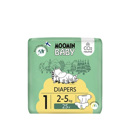 MOOMIN Baby, Pieluszki 1 NEWBORN 2-5 kg, 25 szt. EKO