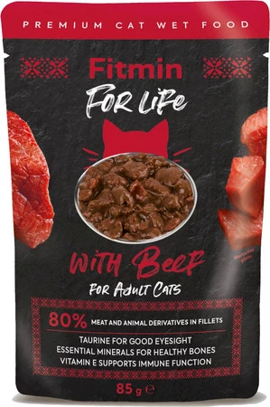 Fitmin cat pouch adult beef fileciki z wołowiny  w sosie  - mokra karma dla kota - 85g