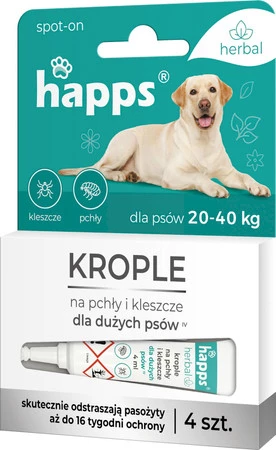 HAPPS Herbal - krople na pchły i kleszcze dla dużych psów 20 - 40kg