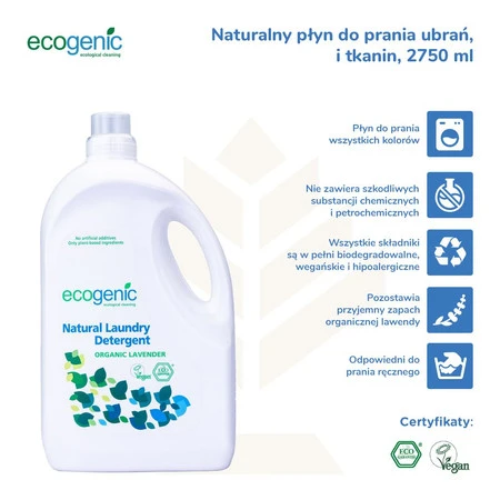 Ecogenic, Hipoalergiczny płyn do prania, Lawenda, 2750 ml