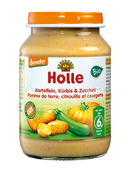 Holle Obiadek Dynia-Cukinia-Ziemniak Bezglutenowy, Bez dodatku cukrów, od 6 miesiąca, Demeter Bio, Słoik 190g