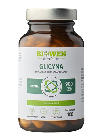 Zestaw Biowen: 1x Glicyna 900mg 100 kaps. Vege i 1x Kurkuma C3 Complex+ na wsparcie prawidłowego trawienia 60 kaps.
