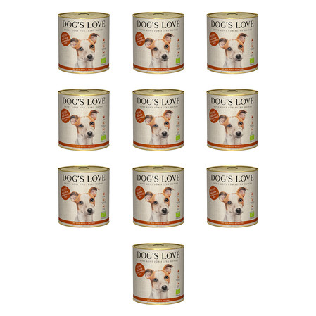 Zestaw 10x DOG'S LOVE BIO RIND - ekologiczna wołowina z ryżem, cukinią i jabłkiem (800g)