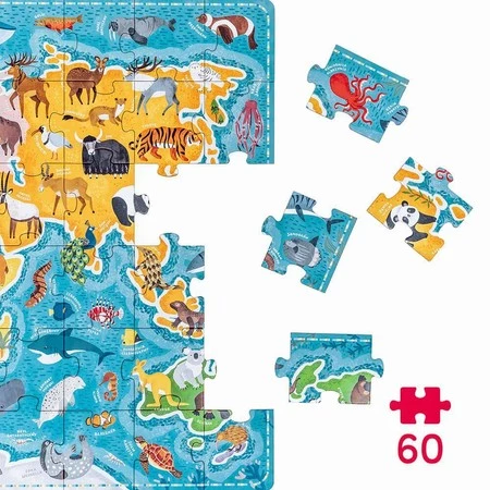 Puzzle 60 Puzzlove CzuCzu Zwierzęta Mapa Świata -