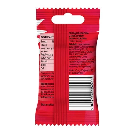 Bunny Ninja Przekąska owocowa o smaku jabłko truskawka banan 15g zero cukru bezglutenowa