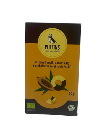 ANANAS PUFFINGOWANY W CZEKOLADZIE GORZKIEJ BIO 50 g - PUFFINS