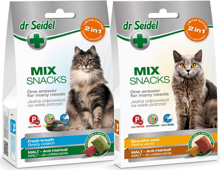 DR SEIDEL Mix Snacks 2w1 Piękna Sierść i Malt dla kota 60g