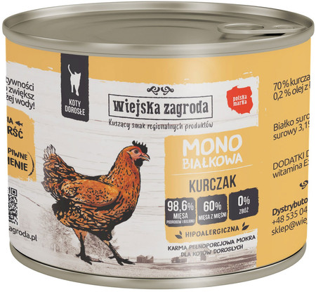WIEJSKA ZAGRODA Kot Monobiałkowa Kurczak 200g
