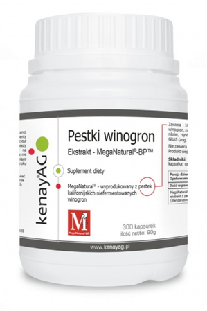 KENAY Ekstrakt z pestek winogron MegaNatural®-BP™ na wsparcie układu sercowo-naczyniowego i ochrony antyoksydacyjnej 300 kaps.