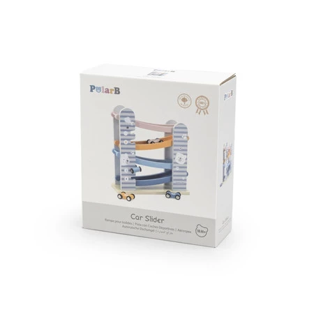 Viga Toys − PolarB, kolorowa drewniana zjeżdżalnia dla samochodzików