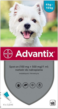 BAYER ADVANTIX Krople dla psa na kleszcze pchły M 4-10kg 4szt.