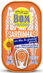 SARDYNKI PORTUGALSKIE W PIKANTNYM OLEJU SŁONECZNIKOWYM 120 g (84 g) - BON APPETIT (BOM PETISCO)