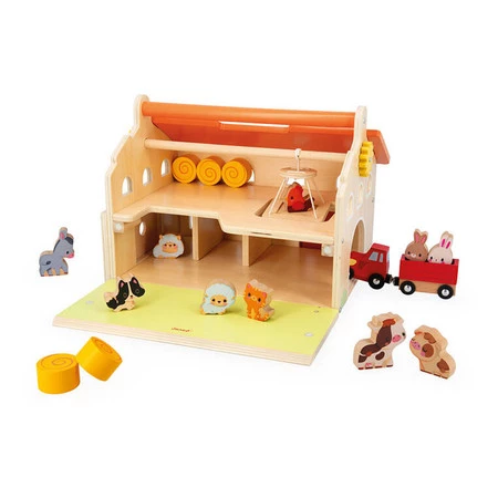 Janod Drewniana farma z otwieranym dachem i figurkami 2+