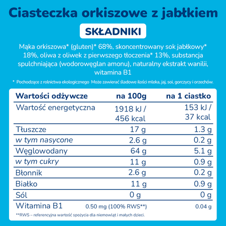 Smileat, BIO Herbatniki z orkiszu, jabłkowe 10m+, 220g