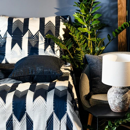 Komplet pościeli z makosatyny bawełnianej 160 x 200 cm, kolor biały, granat z geometyczny