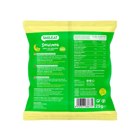 Smileat, BIO Smilitos, Chrupki kukurydziane o smaku jabłka i banana 8m+, 25g
