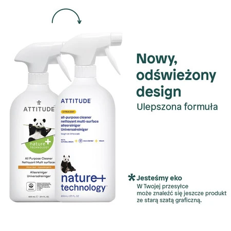 Attitude NATURE+, Uniwersalny spray do czyszczenia, Skórka Cytrusowa, 800 ml