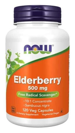 Now Foods Elderberry Czarny bez 500 mg Antyoksydant 120 kaps.