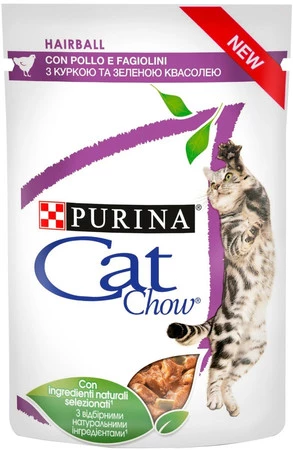 PURINA CAT CHOW HAIRBALL Kurczak zielona fasolka Sos 85G