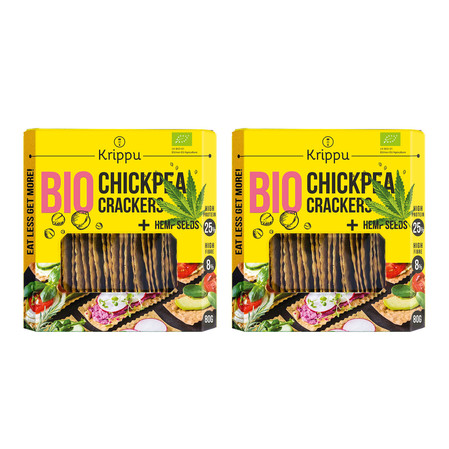 Zestaw: 2x KRAKERSY PROTEINOWE Z CIECIERZYCY Z NASIONAMI KONOPI BIO 80 g - KRIPPU