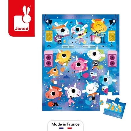 Janod Puzzle w walizce Jednorożce na koncercie rockowym 24 elementy 3+, Made in France