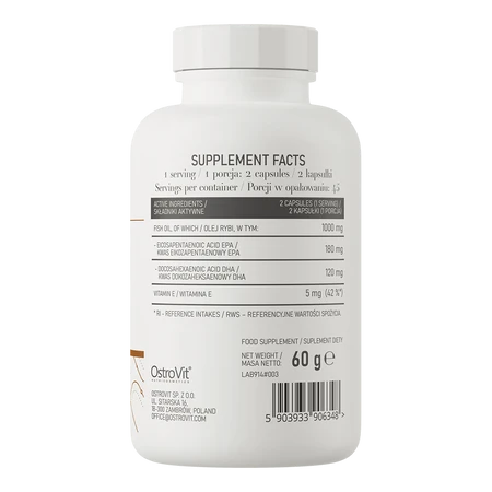 OstroVit Omega 3 Easy to Swallow kwasy tłuszczowe EPA-180mg i DHA-120mg 90 kaps.