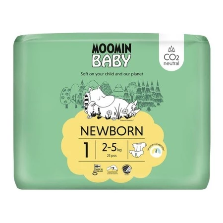 MOOMIN Baby, Pieluszki 1 NEWBORN (2-5 kg), 25 szt EKO