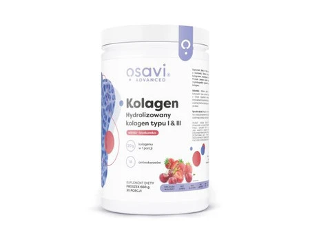 Osavi Kolagen Hydrolizowany Typu I & III, smak Wiśnia-Truskawka  660g
