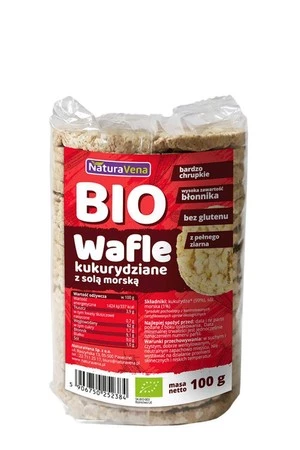 WAFLE KUKURYDZIANE PEŁNOZIARNISTE Z SOLĄ MORSKĄ BIO 100 g - NATURAVENA