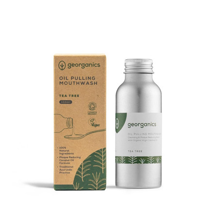 Georganics, Olej do płukania jamy ustnej, z naturalnym składem, do codziennej pielęgnacji, smak drzewa herbacianego, 100 ml