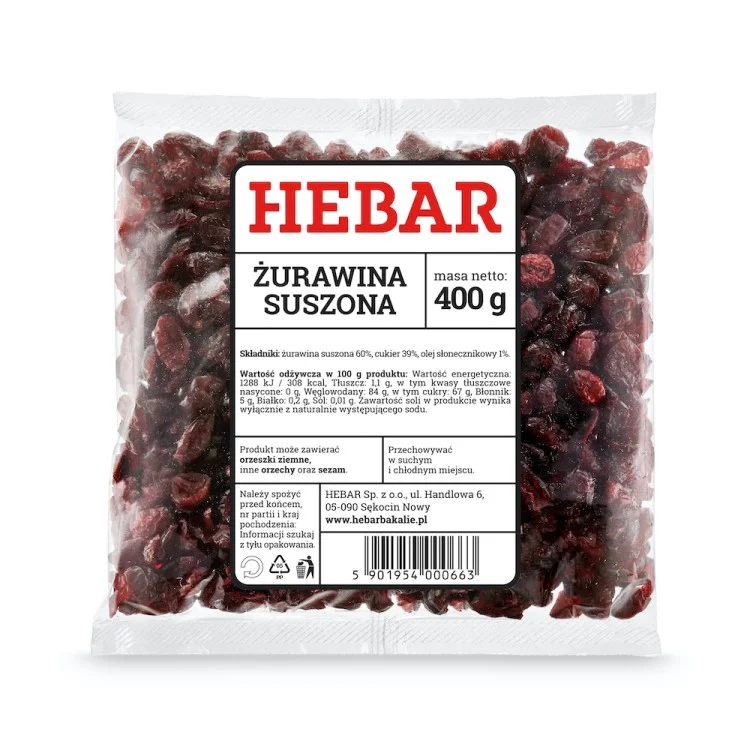 Hebar Żurawina suszona 400 g - Nabea.pl