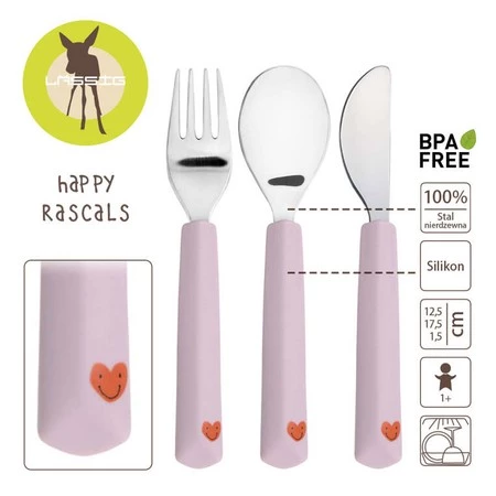 Lassig Sztućce ze stali nierdzewnej 3 el. Happy Rascals Heart lavender