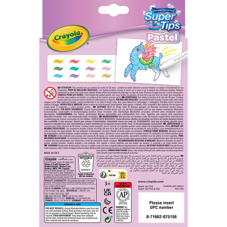 Crayola Super Tips Flamastry mazaki dla dzieci zmywalne pastelowe 12szt.