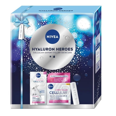 Hyaluron Heroes zestaw serum wypełniające 15ml + krem anti-age na dzień SPF30 50ml + nawilżający balsam do ust 4.8g