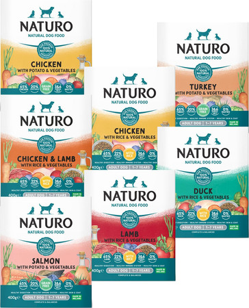 NATURO Adult Dog GF Łosoś Ziemniaki Warzywa tacka 400g