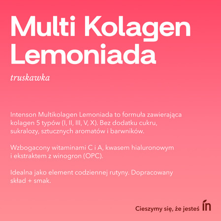Zestaw Intenson: 1x Multi Kolagen Lemoniada Witamina C, Kwas Hialuronowy o smaku truskawka 220g i 1x Kreatyna Monohydrat smak mango-marakuja 260g