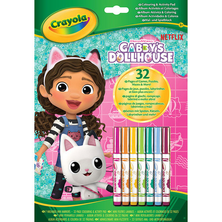Crayola Kolorowanka dla dzieci z łamigłówkami i flamastrami Koci Domek Gabi 3+