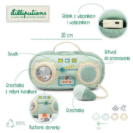 Lilliputiens Przytulanka aktywizująca do zabawy Radio Smok Joe 9m+